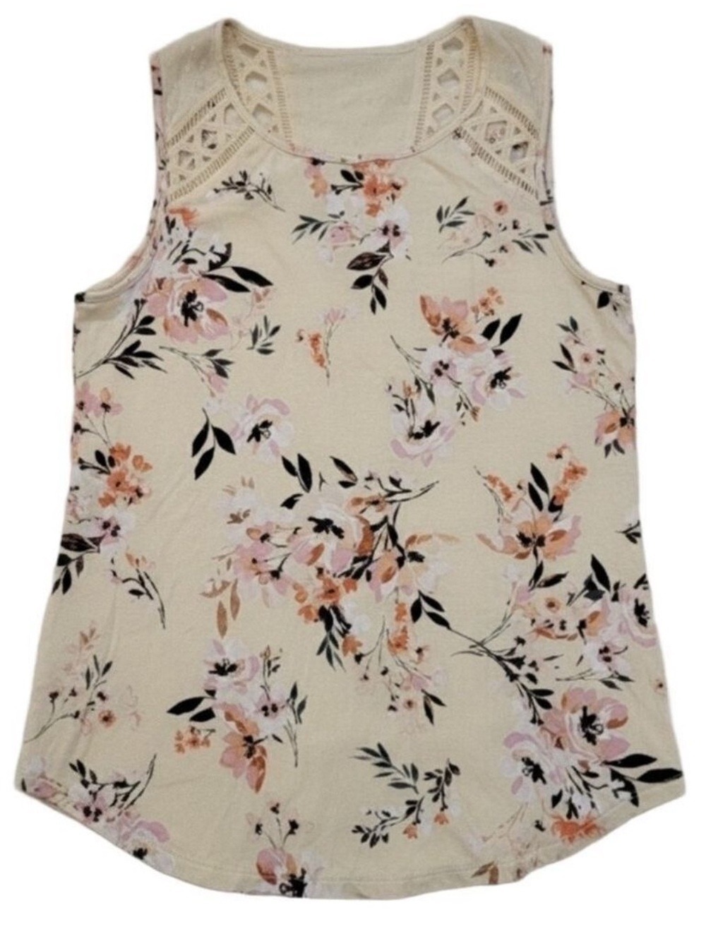 Daniel Rainn Petite Lace Tank Blouse Cream Floral Sleeveless PXS